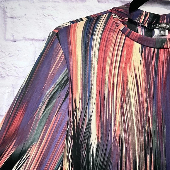 Curvy Sense Size 1X‎ Casual Long Sleeve Abstract Print BodyCon Dress Stretch - Picture 5 of 9